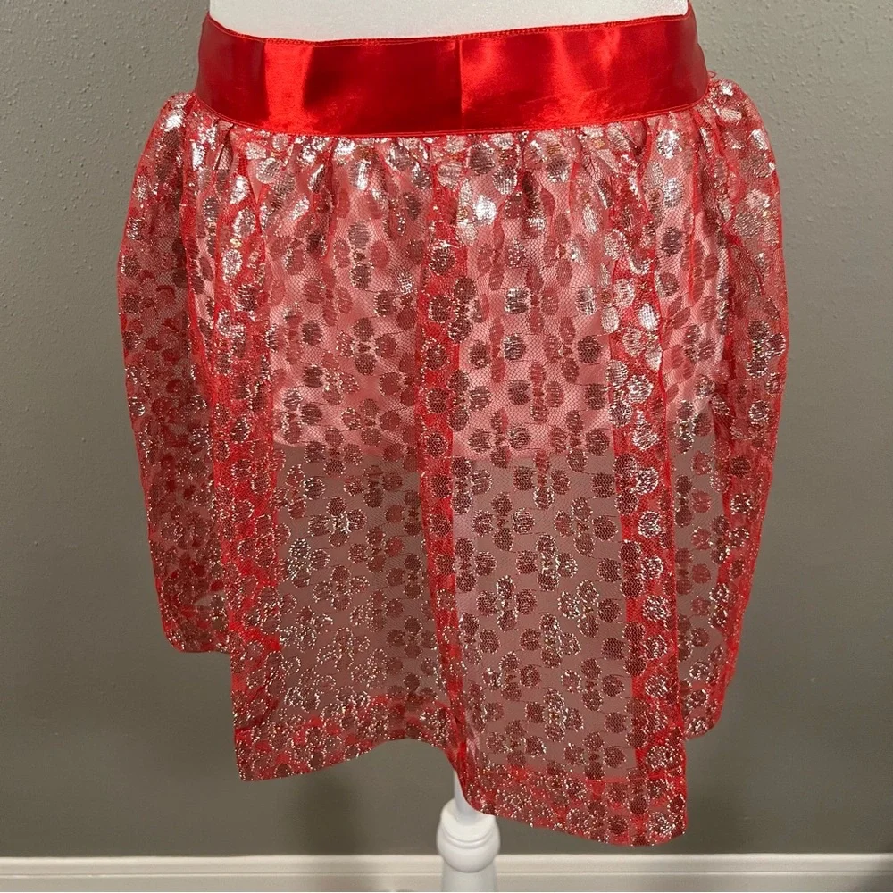 Darling VTG Apron sheer red metallic polka dot ribbon tie Christmas vintage - Picture 6 of 7